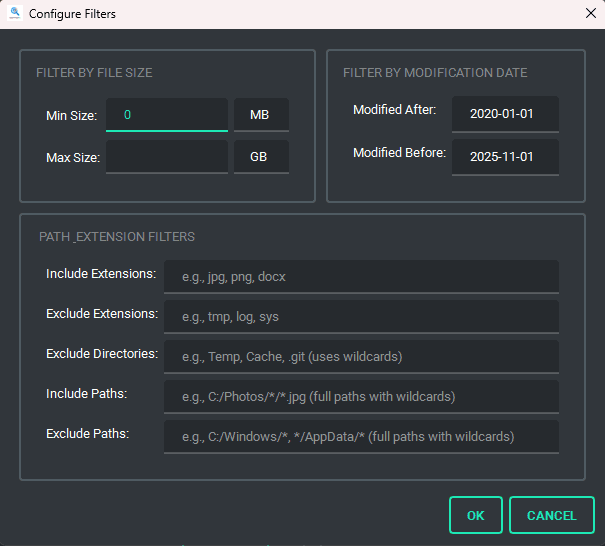 Duplicate File Finder Advanced Filters