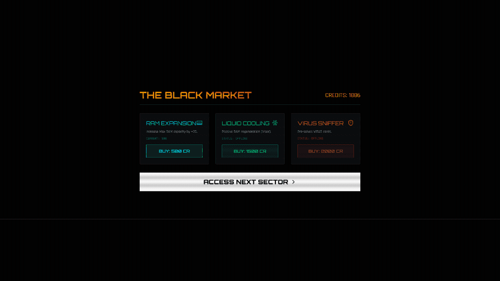 Neural Match The Black Market upgrades screen