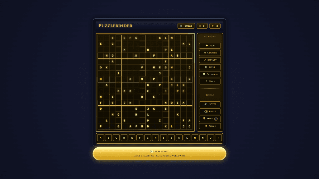Puzzlebinder gameplay — a logic-grid puzzle interface