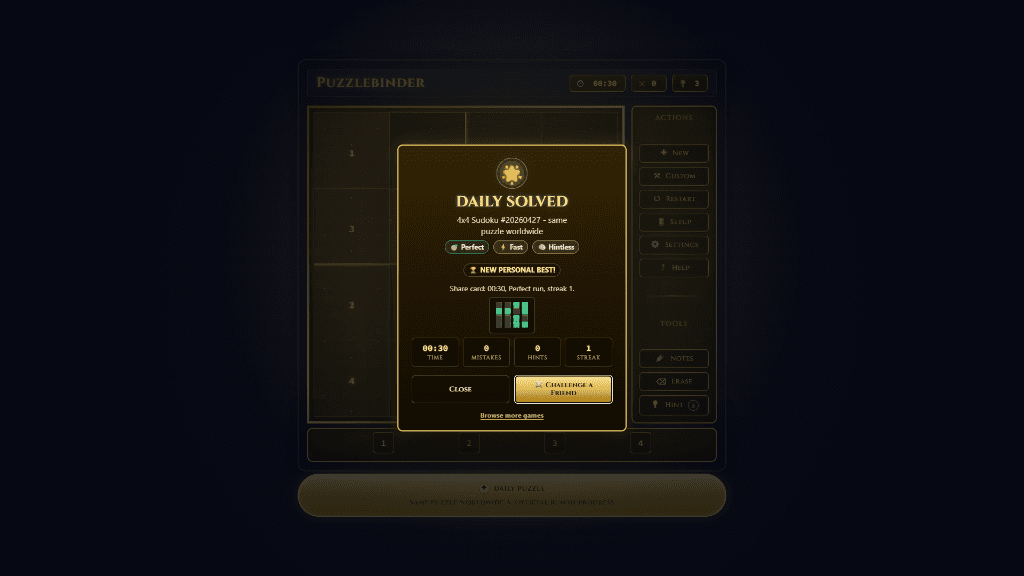 Puzzlebinder Daily Solved screen