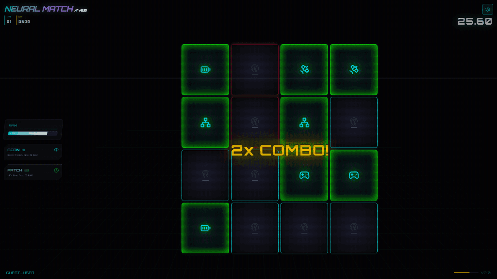Neural Match 2.0 gameplay — matching data fragments with 2x combo